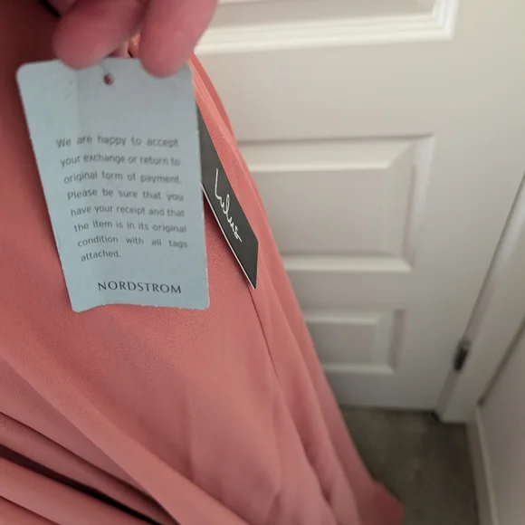 LULUS V Neck Tie Shoulder Plunging Neck Maxi Dress Rusty Rose Color Size XL - Picture 6 of 13